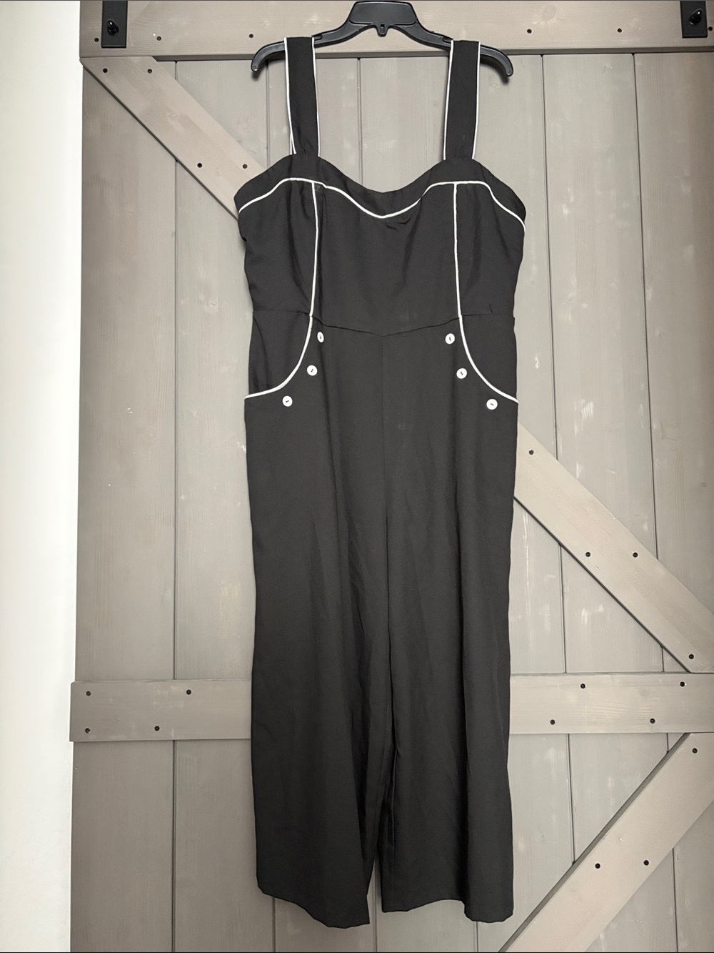 Black One-Piece Jumpsuit with White Piping